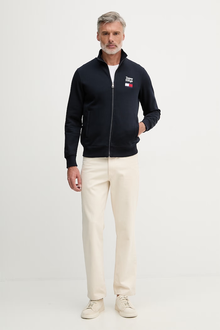 Tommy Hilfiger mikina pánska s bavlnou MW0MW42466 tmavomodrá SS26