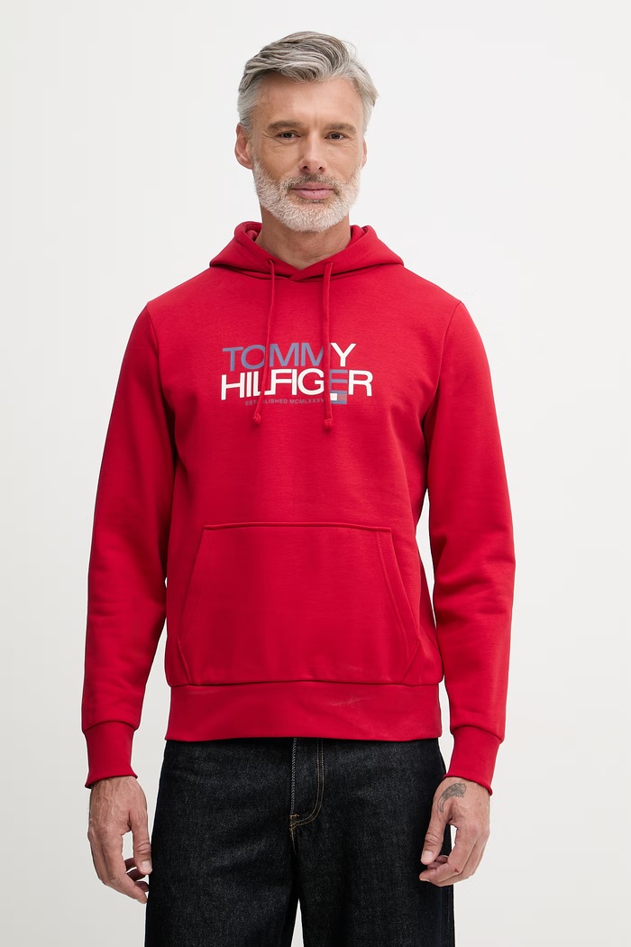 Tommy Hilfiger mikina s kapucňou pánska s bavlnou červená MW0MW42468