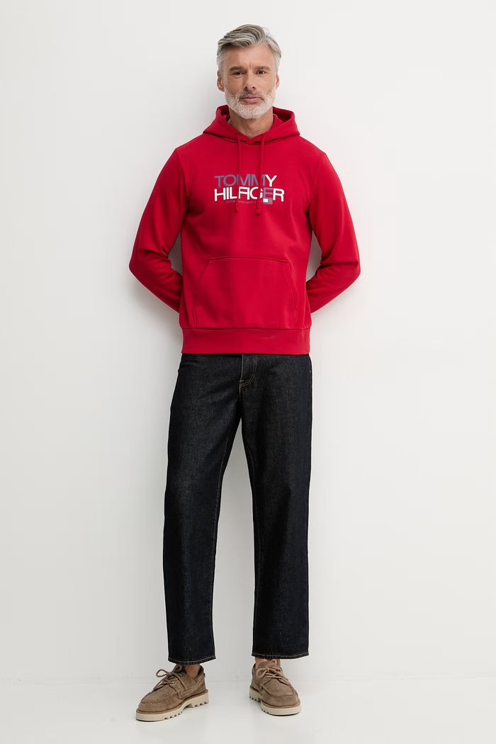 Tommy Hilfiger mikina s kapucňou pánska s bavlnou MW0MW42468 červená SS26