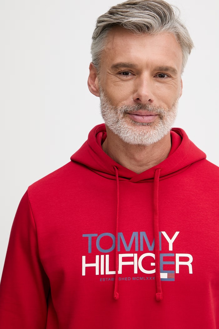 Tommy Hilfiger mikina s kapucňou pánska s bavlnou červená MW0MW42468