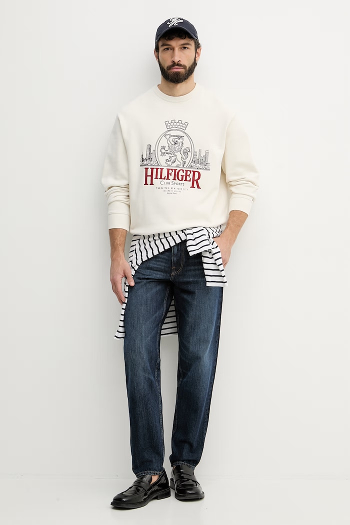 Tommy Hilfiger mikina pánska bavlnená MW0MW42479 béžová SS26