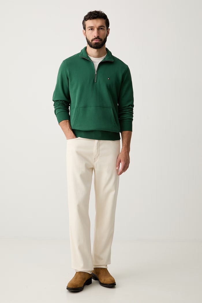 Tommy Hilfiger felpa da uomo in cotone MW0MW43115 verde SS26