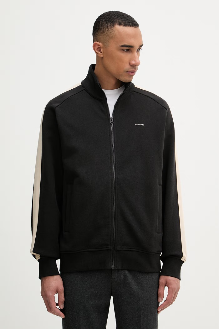 G-Star mikina na zips pánska bavlnená Track sw jkt čierna D28637.E553