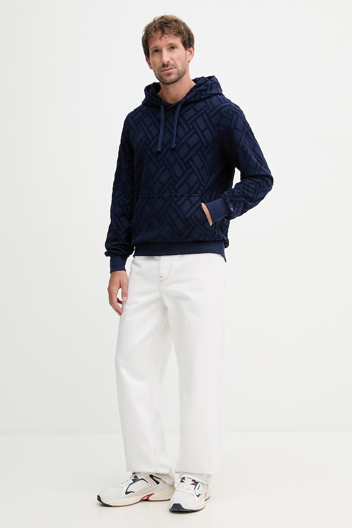 Tommy Hilfiger mikina s kapucňou pánska bavlnená SUMMER MW0MW42472 tmavomodrá SS26