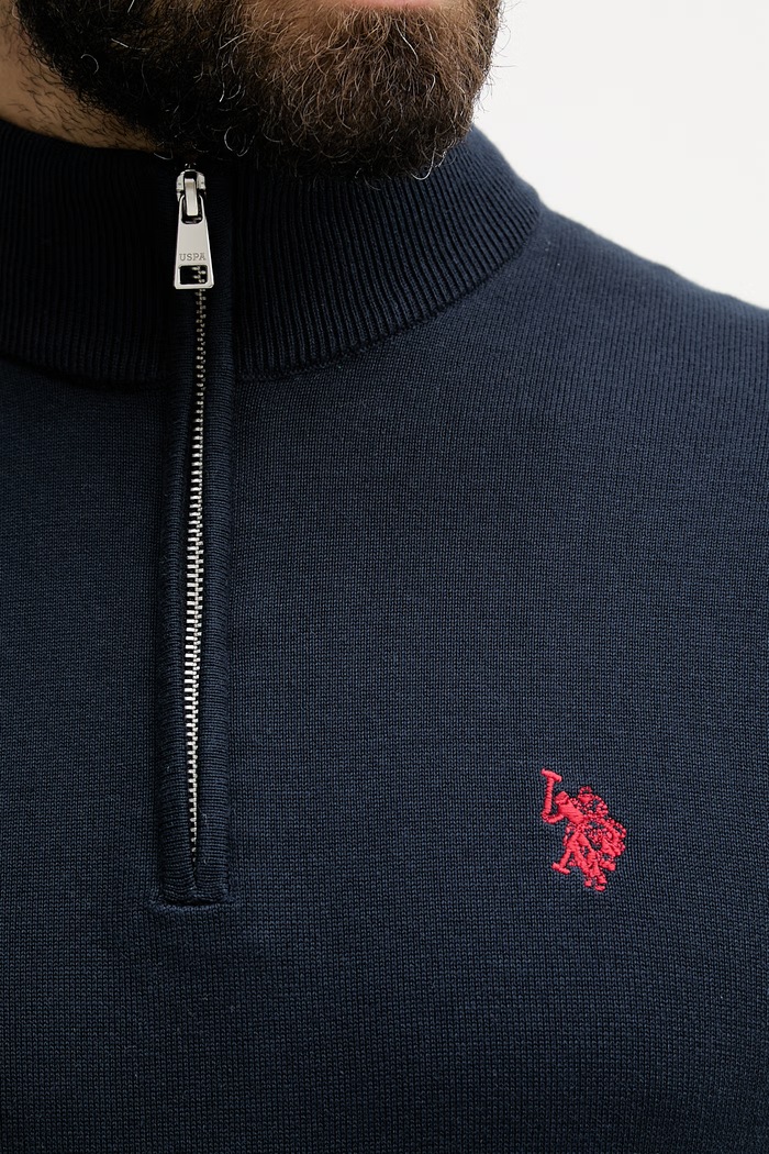 U.S. Polo Assn. sveter pánsky bavlnený COTTON 1/4 ZIP NECK MUP3938 tmavomodrá