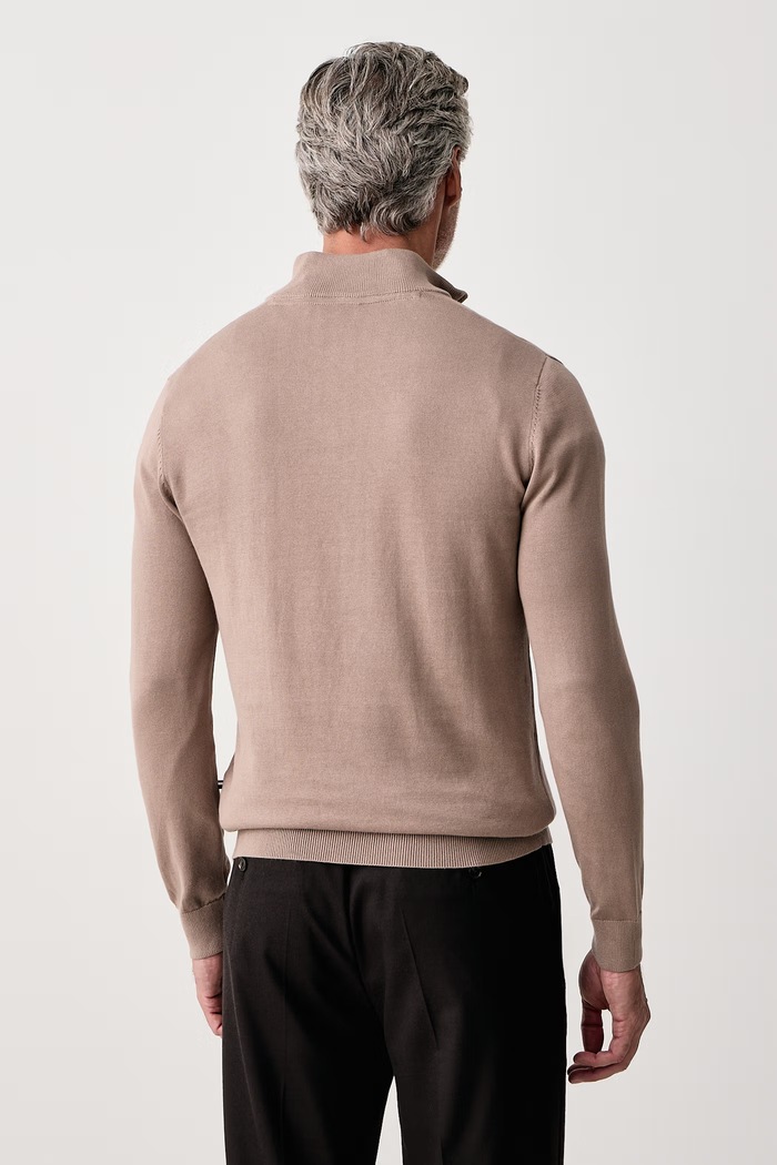Odzież U.S. Polo Assn. Sweter męski bawełniany COTTON 1/4 ZIP NECK MUP3938 beżowy