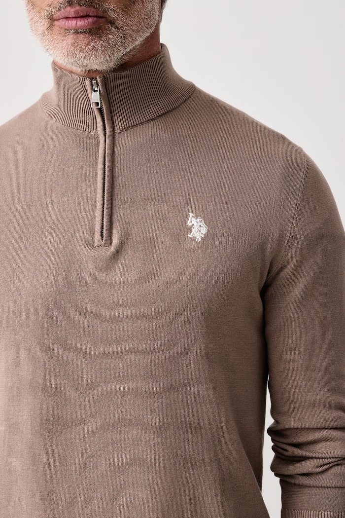 Sweter męski bawełniany COTTON 1/4 ZIP NECK U.S. Polo Assn. MUP3938 beżowy