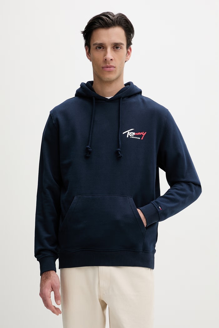 Tommy Jeans μπλούζα με κουκούλα Ανδρική βαμβακερή σκούρο μπλε DM0DM22680