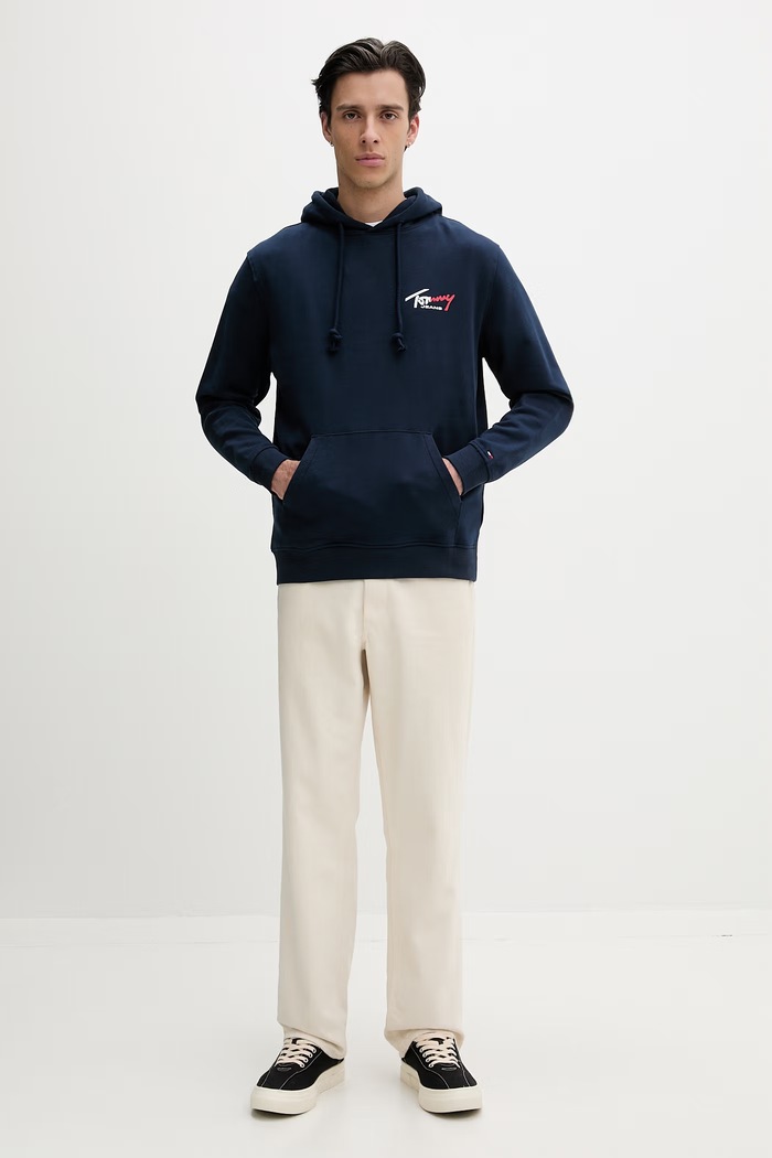 Tommy Jeans μπλούζα με κουκούλα Ανδρική βαμβακερή DM0DM22680 σκούρο μπλε SS26
