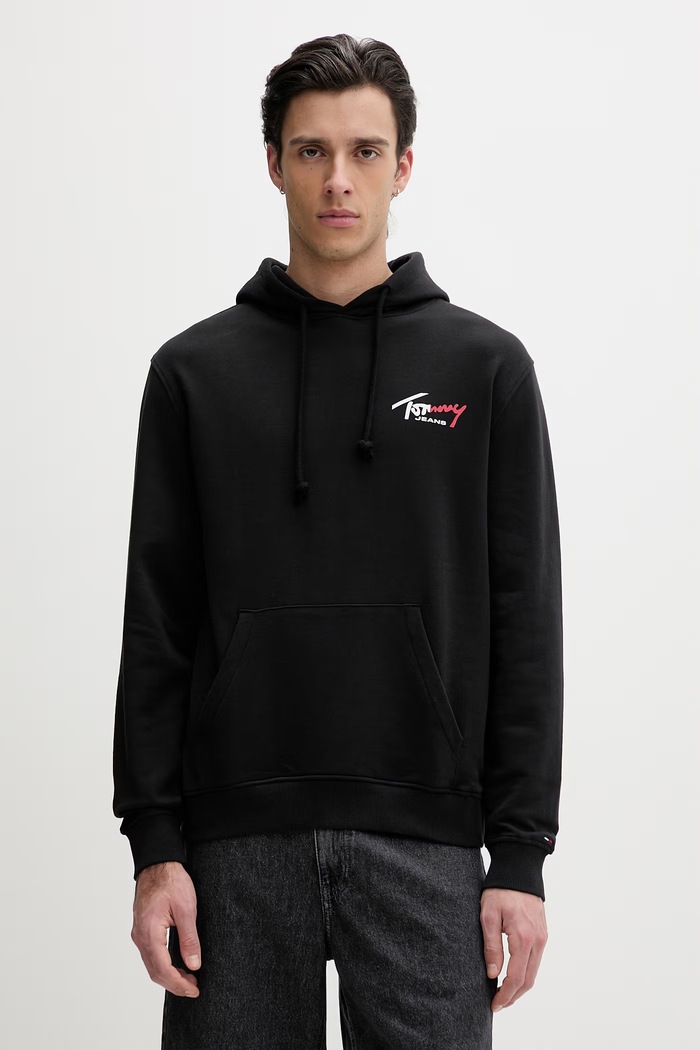 Tommy Jeans mikina s kapucňou pánska bavlnená čierna DM0DM22680
