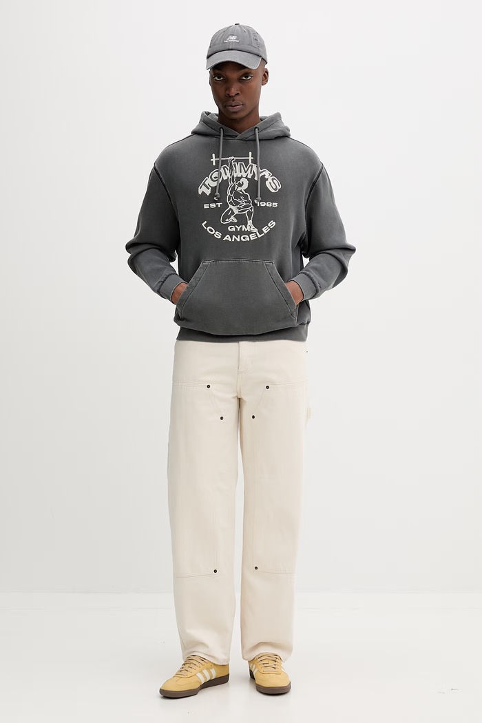 Tommy Jeans hanorac pentru bărbați, cu bumbac DM0DM22685 gri SS26