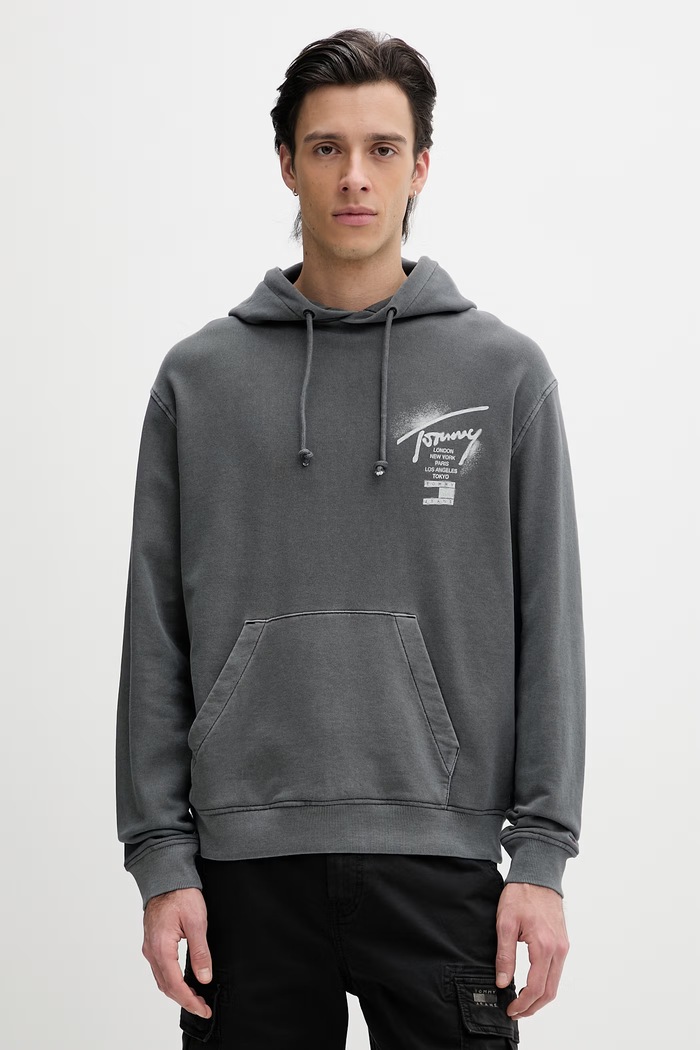 Tommy Jeans mikina s kapucňou pánska bavlnená sivá DM0DM22840