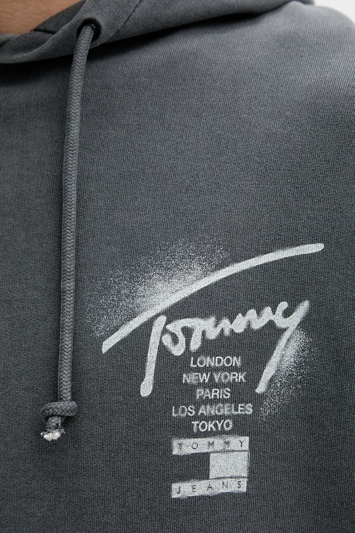 Tommy Jeans mikina s kapucňou pánska bavlnená DM0DM22840 sivá