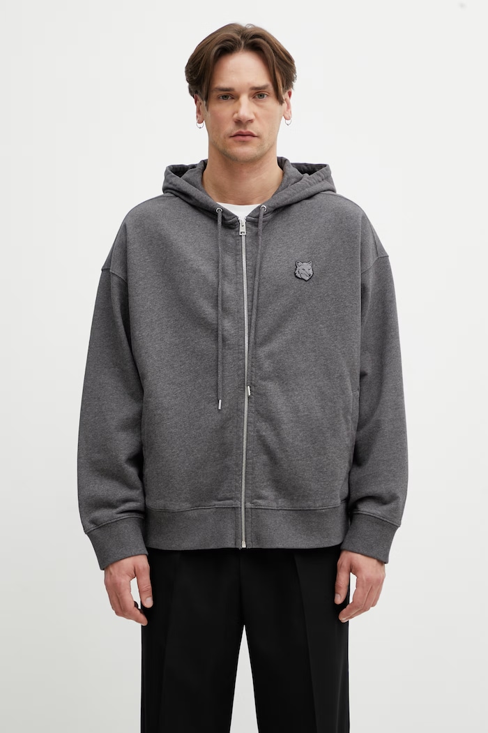 Maison Kitsuné Fox Head bluza z kapturem bawełniana męska szary PM02138KM0340