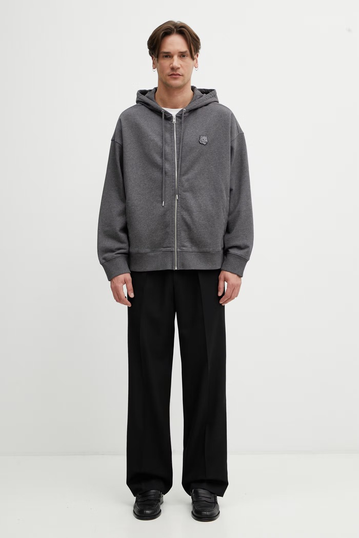 Maison Kitsuné Fox Head bluza z kapturem bawełniana męska PM02138KM0340 szary