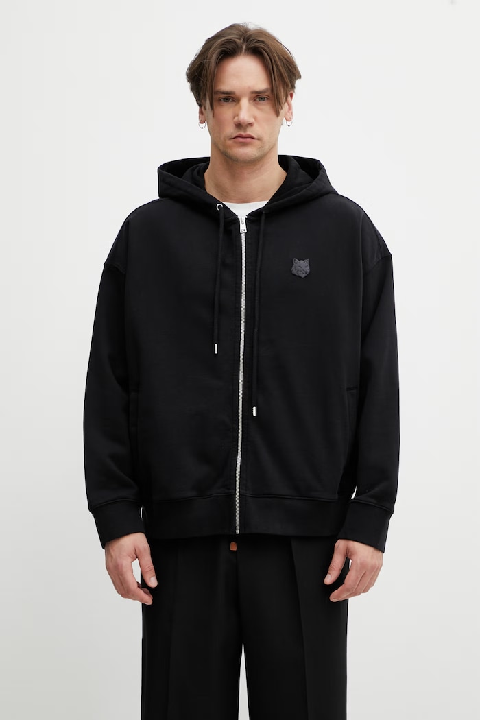 Maison Kitsuné Fox Head bluza z kapturem męska bawełniana czarny PM02138KM0340