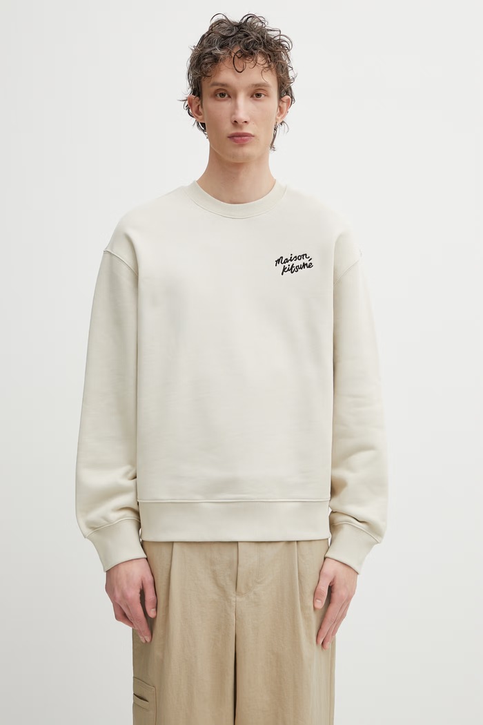 Maison Kitsuné Handwriting Μπλούζα βαμβακερή ανδρική μπεζ MM00315KM0341