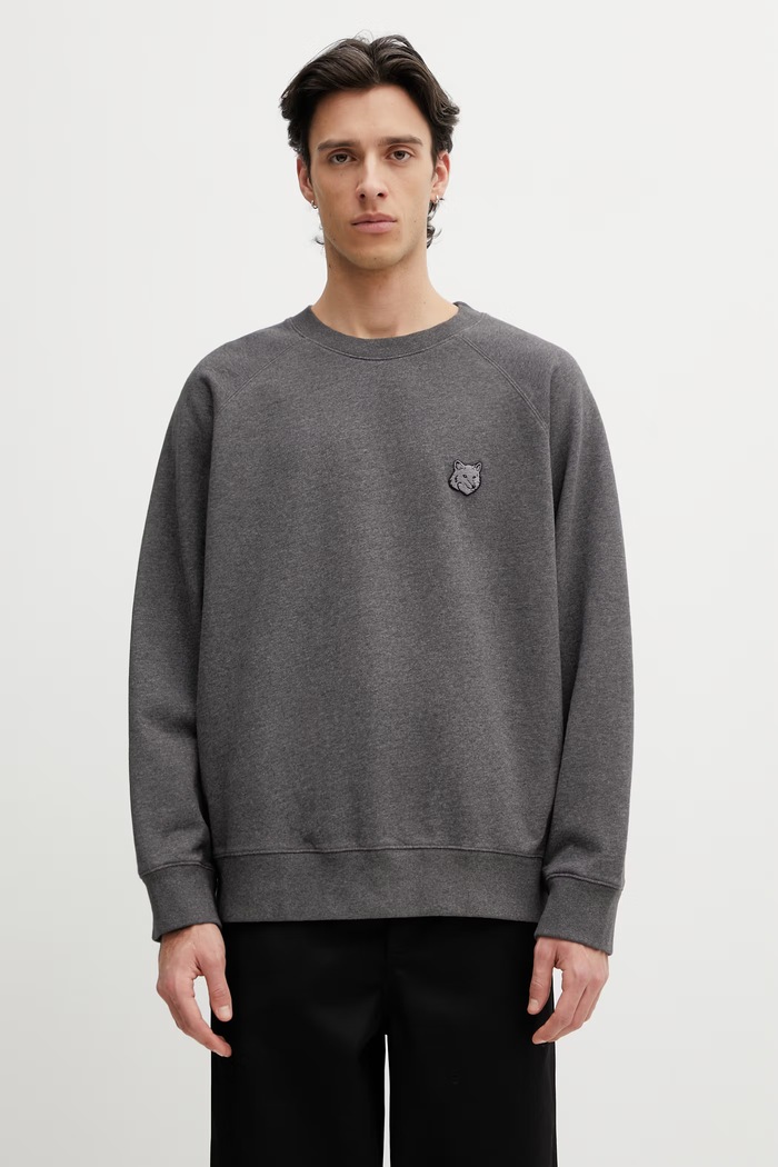 Maison Kitsuné Fox Head oversize mikina bavlnená pánska sivá PM00306KM0340