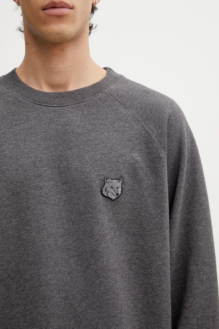 Maison Kitsuné Fox Head oversize mikina bavlnená pánska sivá PM00306KM0340