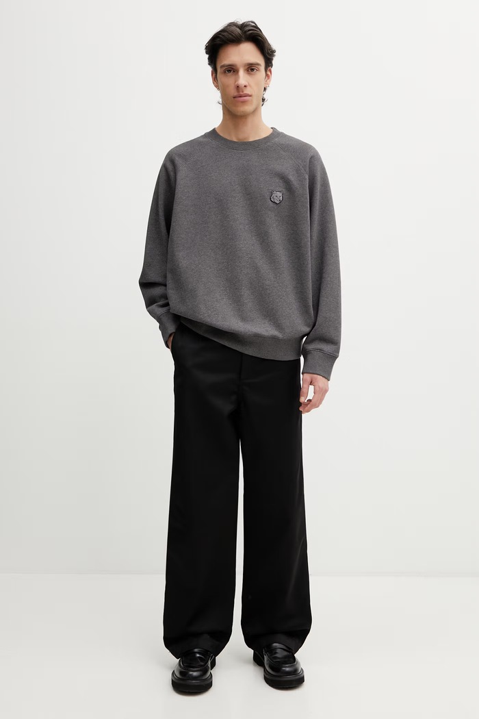 Maison Kitsuné Fox Head oversize mikina bavlnená pánska PM00306KM0340 sivá