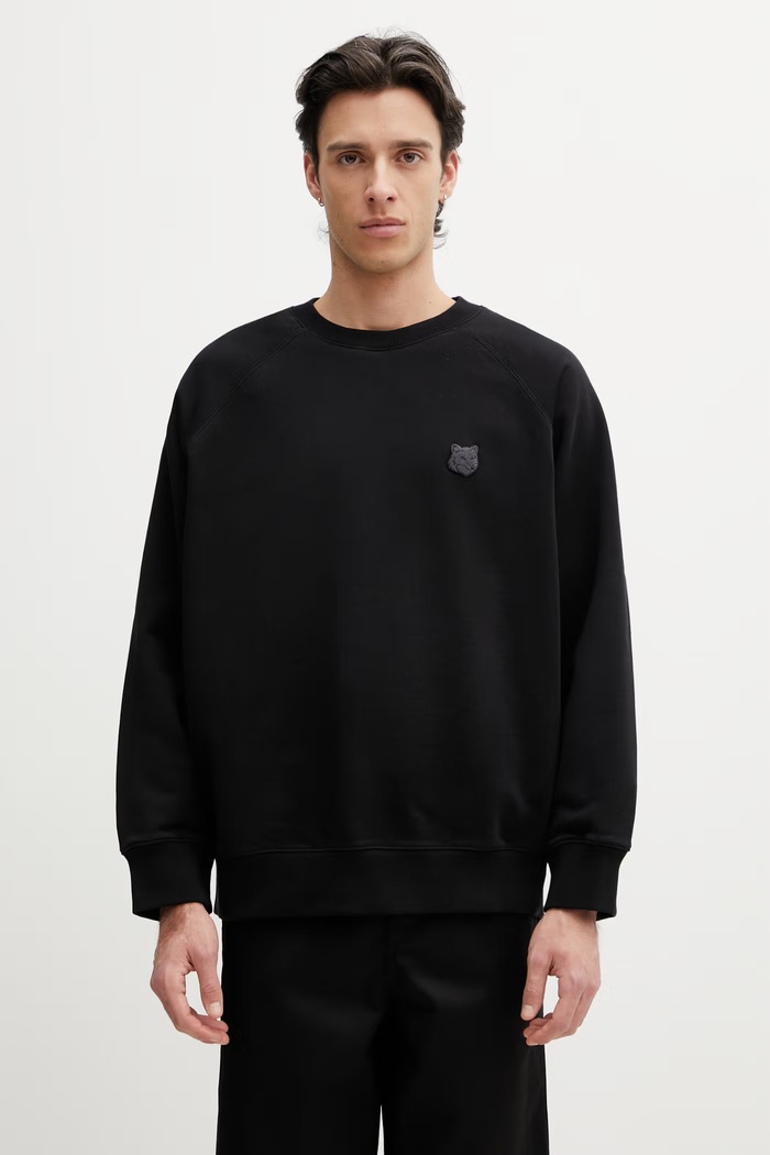 Maison Kitsuné Fox Head oversize mikina bavlnená pánska čierna PM00306KM0340