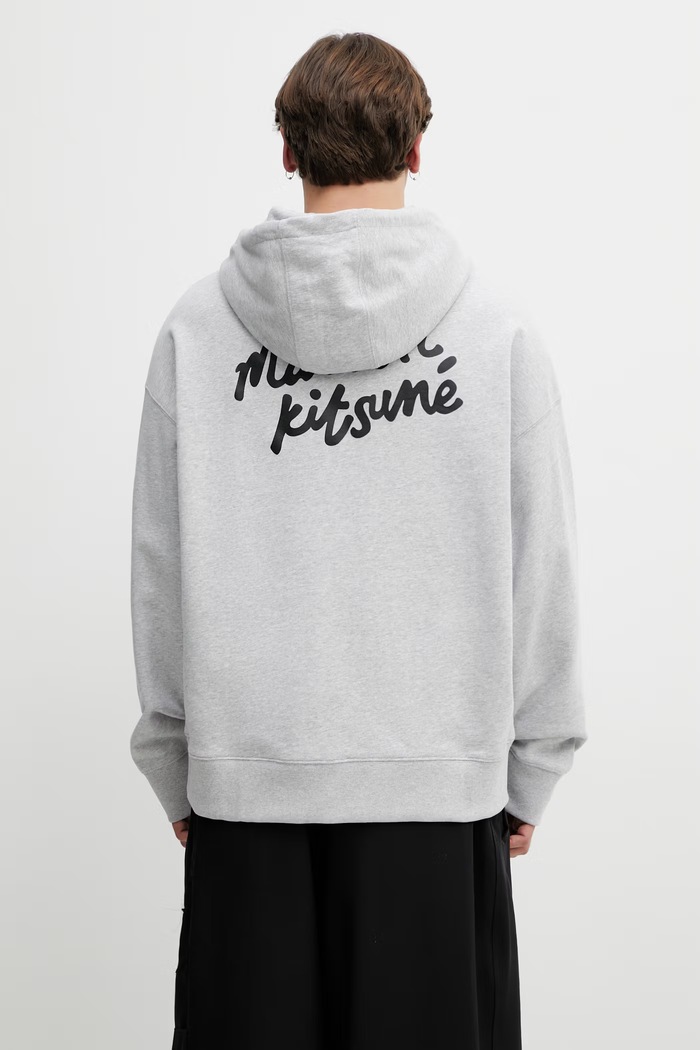 Oblečení Maison Kitsuné Handwriting mikina s kapucí bavlněná pánská PM00704KM0340 šedá