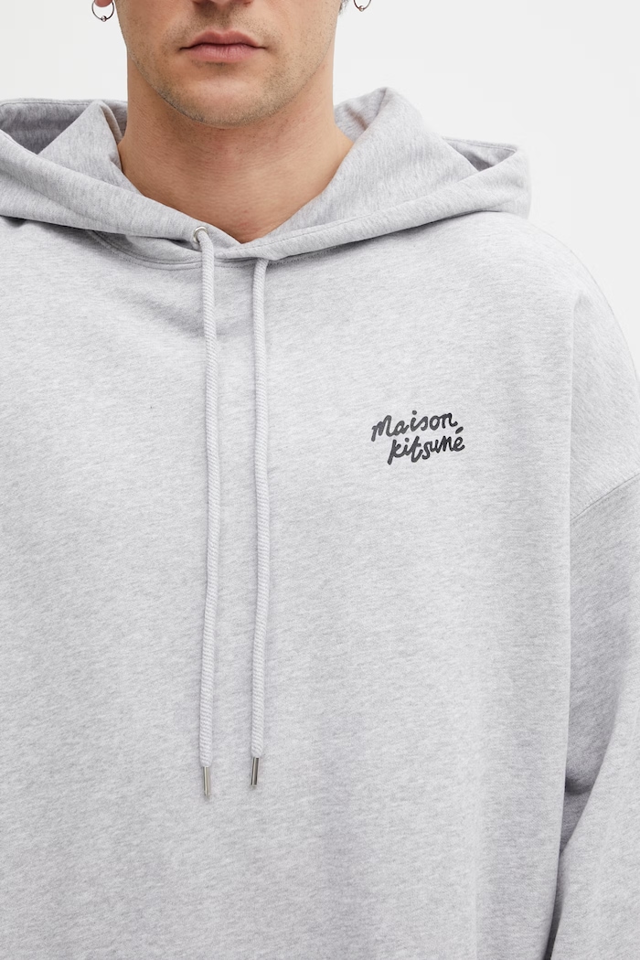 Maison Kitsuné Handwriting mikina s kapucí bavlněná pánská šedá PM00704KM0340