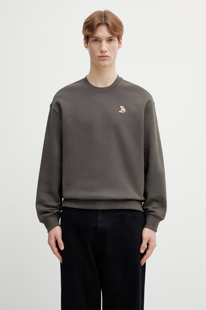 Bavlněná mikina Maison Kitsuné Dreaming Fox hladký šedá QM00301KM0341