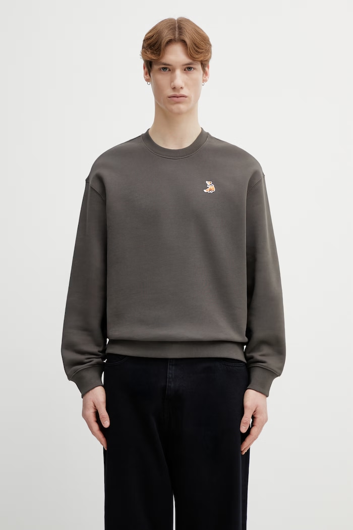 Bavlněná mikina Maison Kitsuné Dreaming Fox hladký šedá QM00301KM0341