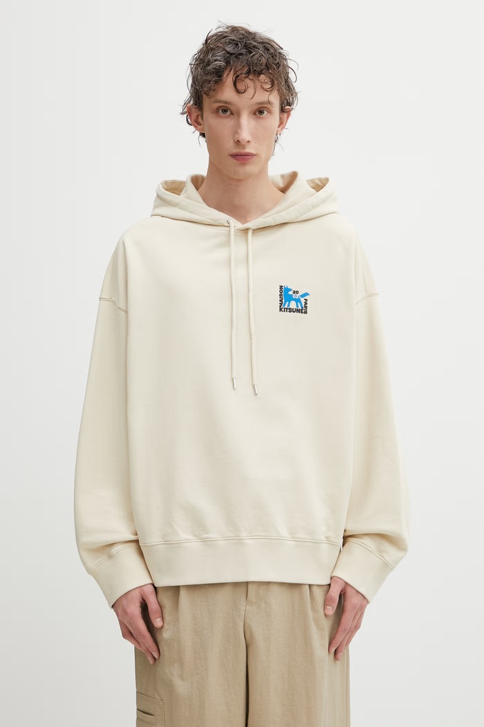Ρούχα Maison Kitsuné Gallery Fox Μπλούζα με κουκούλα βαμβακερή Ανδρική QM00704KM0340 μπεζ