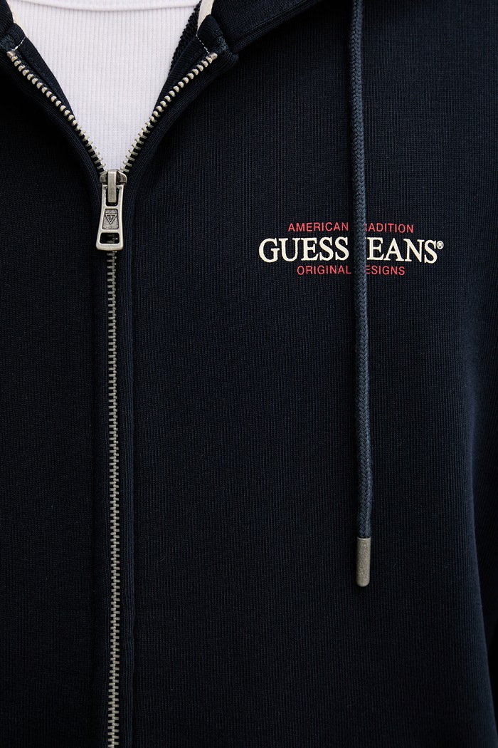 Guess Jeans Μπλούζα με κουκούλα και κουμπιά ανδρική βαμβακερή M6RQ38.KCPR1 σκούρο μπλε
