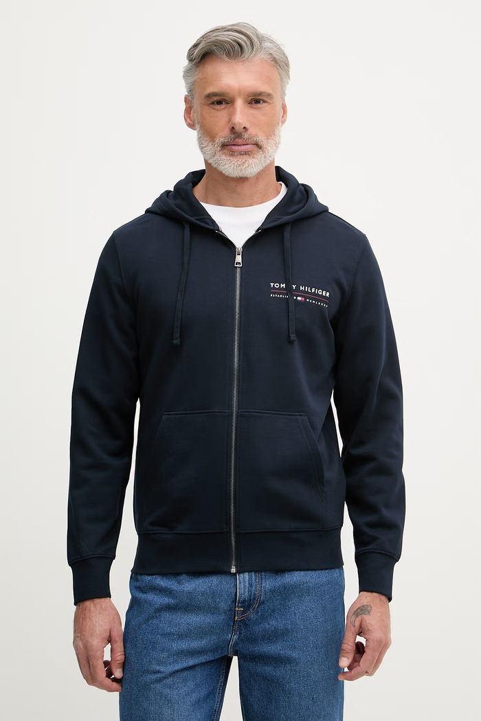 Tommy Hilfiger hanorac cu fermoar și glugă pentru bărbați, din bumbac bleumarin MW0MW42462