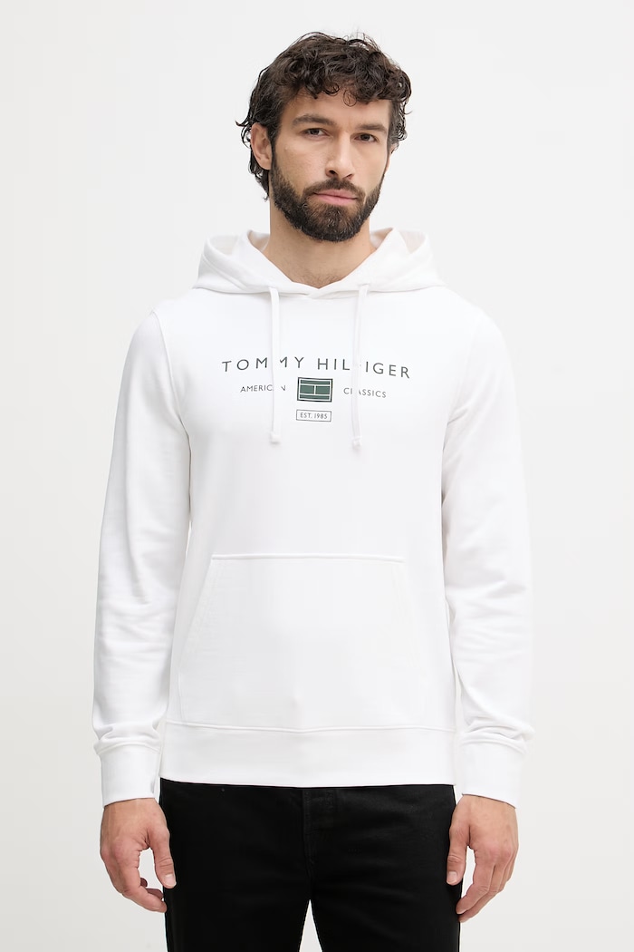 Tommy Hilfiger mikina s kapucňou pánska bavlnená biela MW0MW42464