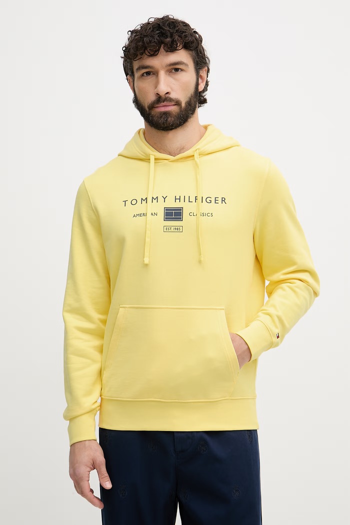 Tommy Hilfiger mikina s kapucňou pánska bavlnená žltá MW0MW42464