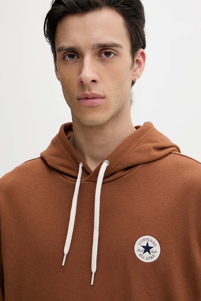 Converse mikina s kapucňou pánska s bavlnou hnedá CVM6H113