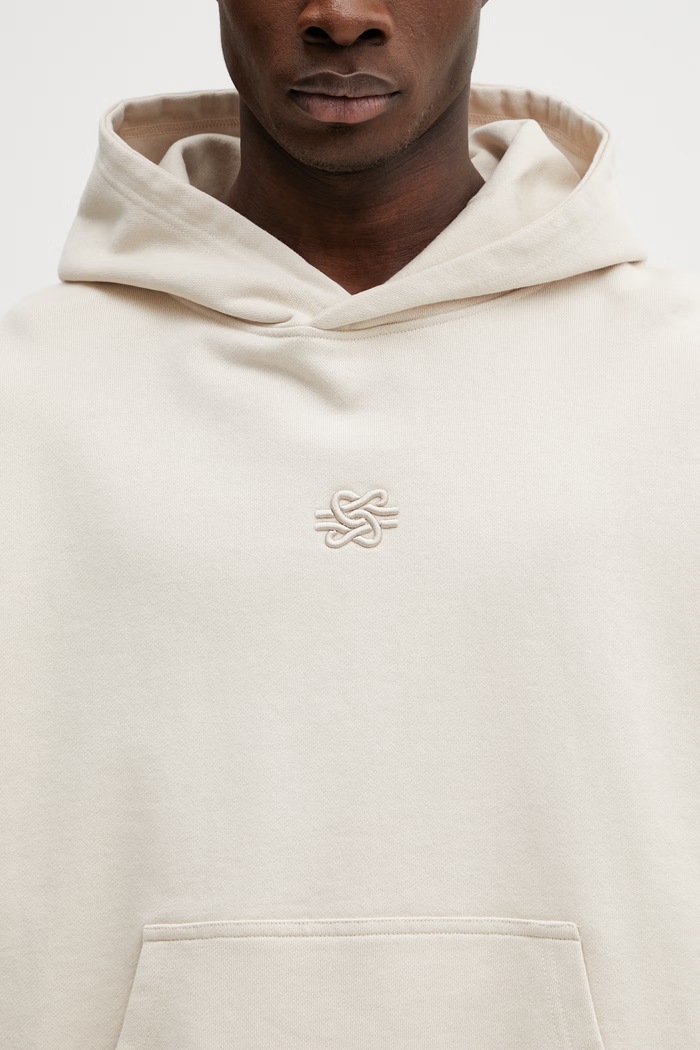 Filling Pieces Boxy Embroidered hoodie cotton Men's beige 412632501284.292