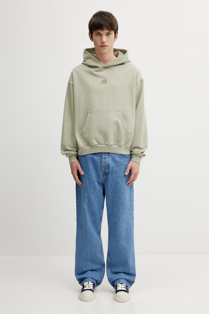 Filling Pieces Boxy Embroidered кофта з капюшоном бавовняна чоловіча 412632501284.302 зелений