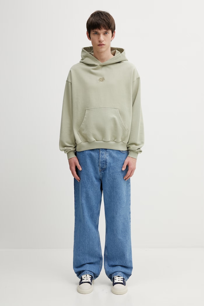 Filling Pieces Boxy Embroidered кофта з капюшоном бавовняна чоловіча 412632501284.302 зелений