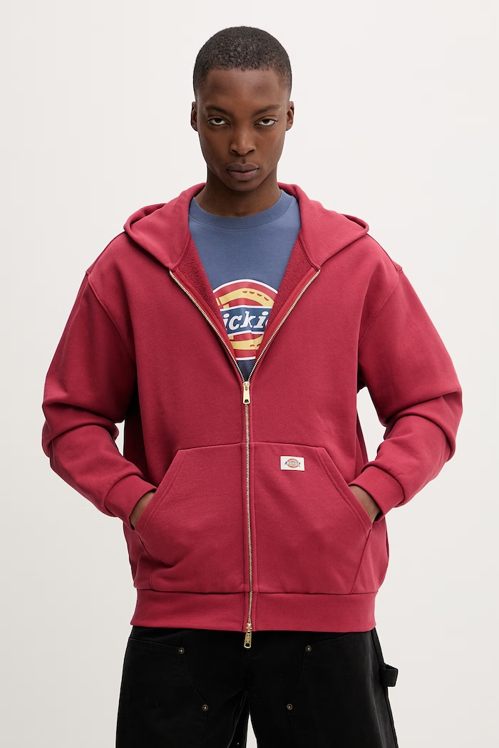 Dickies mikina na zips s kapucňou pánska s bavlnou červená DK0A89PRL331