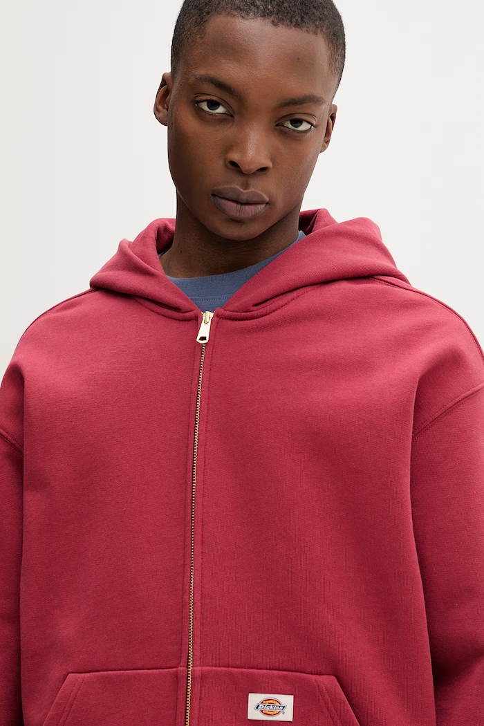 Dickies mikina na zips s kapucňou pánska s bavlnou červená DK0A89PRL331