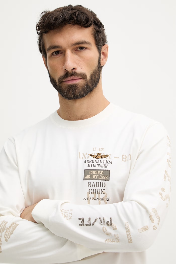 Aeronautica Militare longsleeve din bumbac bej FE2099UJ00725