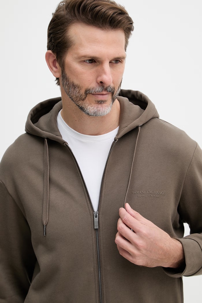 Armani Exchange dukserica na zakopčavanje s kapuljačom za muškarce od pamuka smeđa XM001293.AF20934