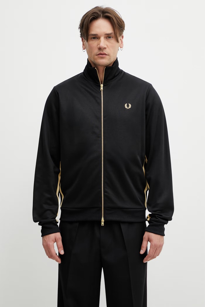 Fred Perry mikina na zips pánska s bavlnou čierna J2329