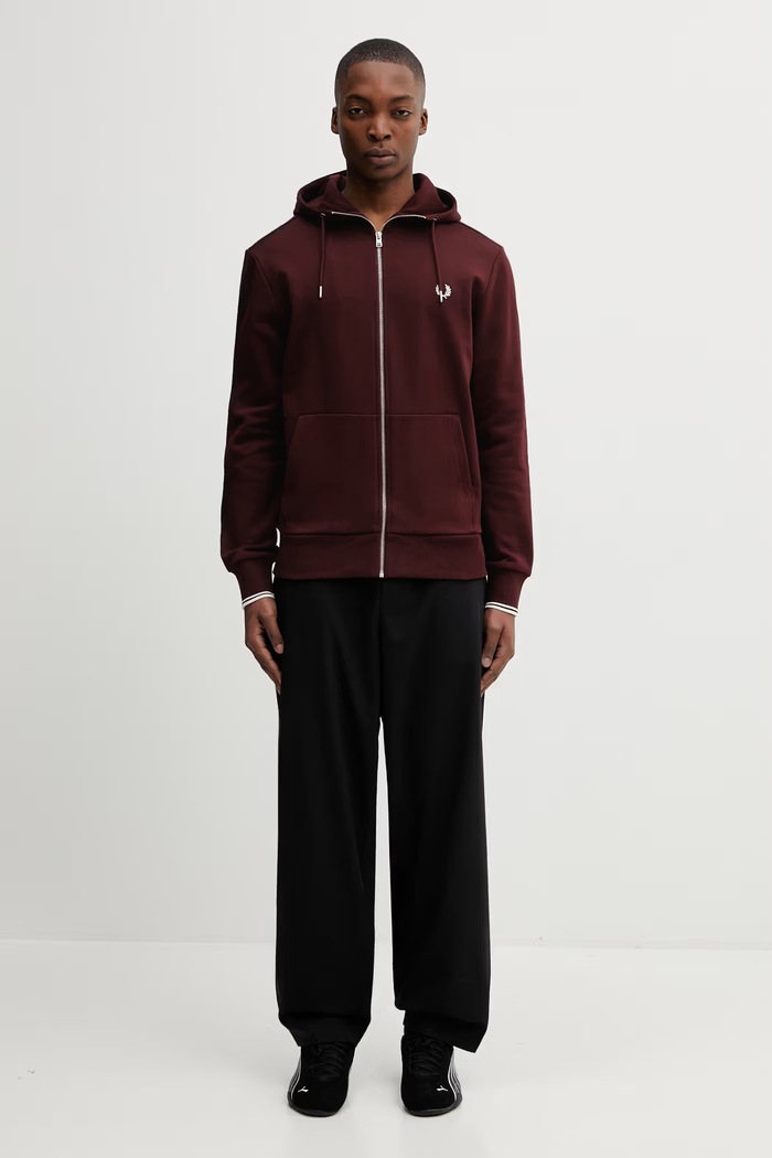 Fred Perry rozepínací mikina s kapucí bavlněná pánská J7536 burgundské