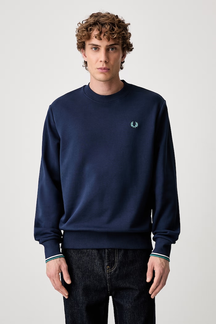 Fred Perry μπλούζα βαμβακερή ανδρική απλό σκούρο μπλε M7535.86A
