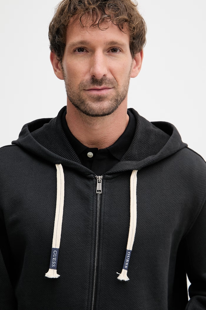 Guess mikina na zips s kapucňou pánska bavlnená čierna M6GQ15.K3019