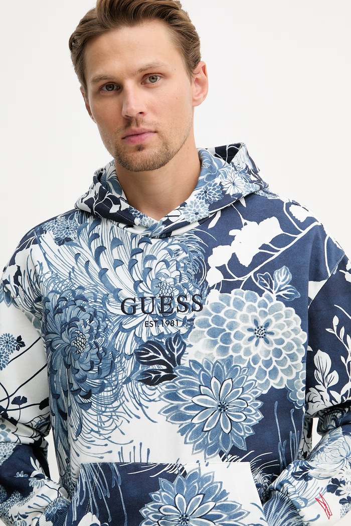 Guess bluza z kapturem męska bawełniana granatowy M6GQ03.K2826