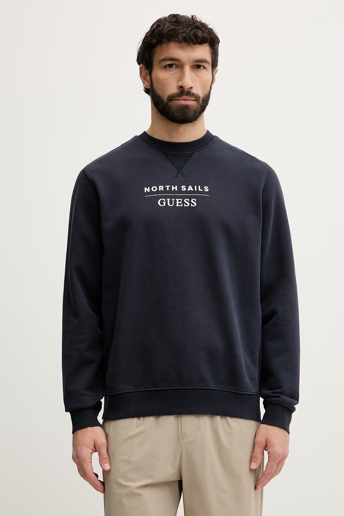 Guess mikina pánská bavlněná x North Sails námořnická modř M6GQ26.K3490