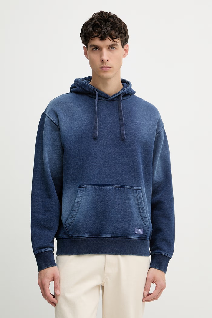 Guess Mikina s kapucí pánská bavlněná TERRY námořnická modř M6GQ20.K3168
