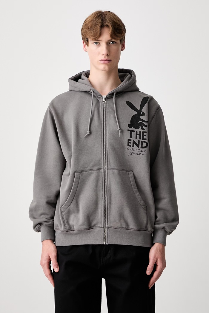 by Parra End the bunny bluza rozpinana z kapturem z bawełną męska szary 55410